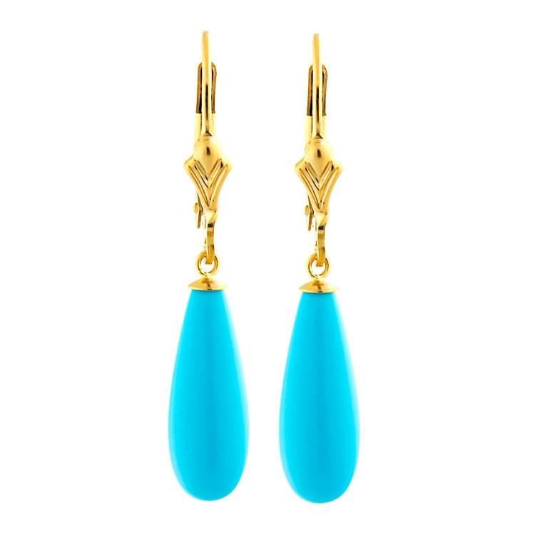 16mm Sleeping Beauty Turquoise Teardrop Lever Back Earrings 14-20 Gold Filled - 1000Jewels.com