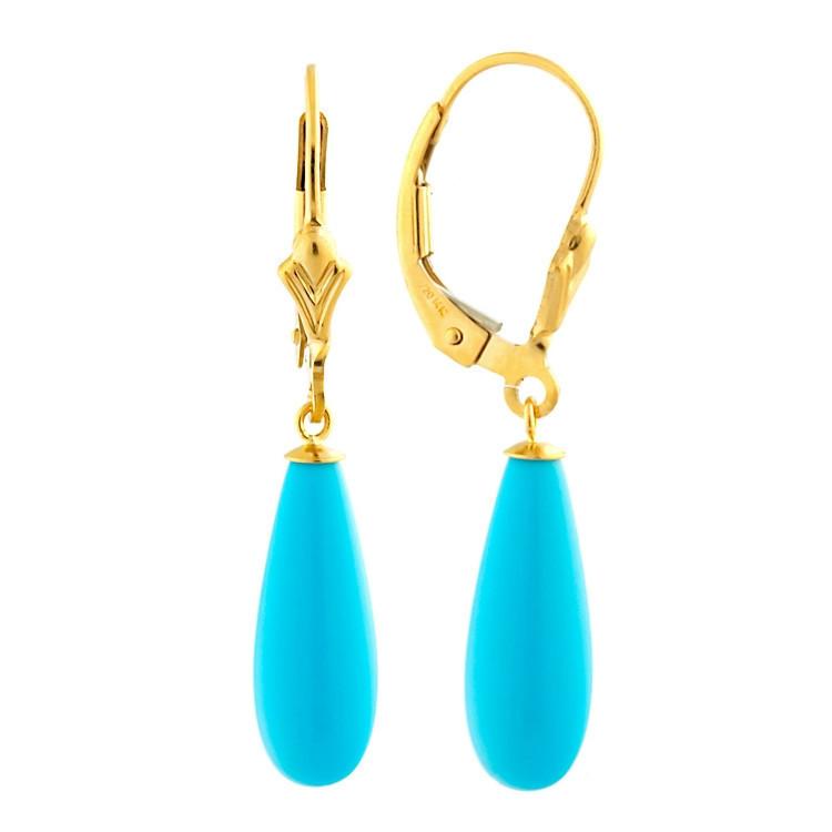 16mm Sleeping Beauty Turquoise Teardrop Lever Back Earrings 14-20 Gold Filled - 1000Jewels.com