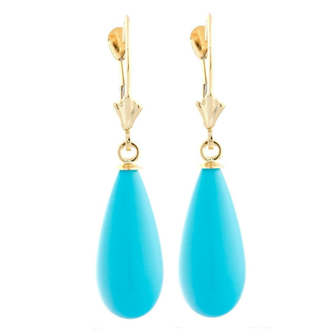 18mm Sleeping Beauty Turquoise Lever Back Earrings 14K Yellow Gold - 1000Jewels.com