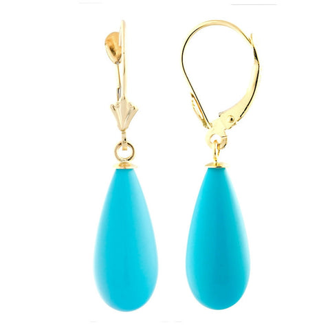 18mm Sleeping Beauty Turquoise Teardrop Lever Back Earrings 14-20 GF - 1000Jewels.com