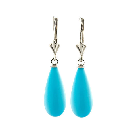 18mm Sleeping Beauty Turquoise Lever Back Earrings 14K White Gold - 1000Jewels.com