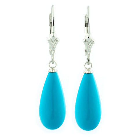 18mm Sleeping Beauty Teardrop Turquoise Lever Back Earrings 925 Silver - 1000Jewels.com