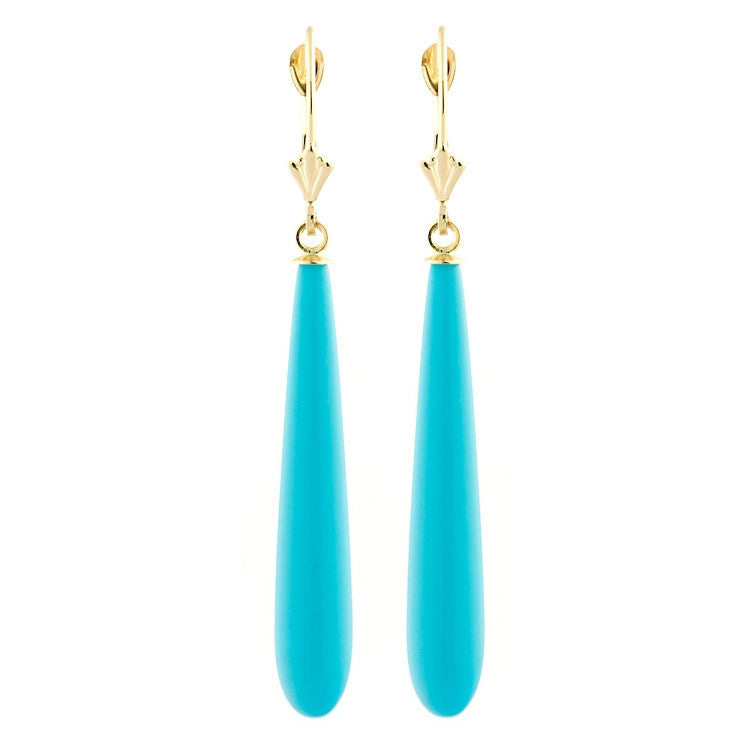 35mm Turquoise Teardrop Lever Back Earrings 14K Yellow Gold - 1000Jewels.com