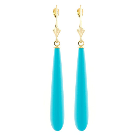 35mm Turquoise Teardrop Lever Back Earrings 14K Yellow Gold - 1000Jewels.com