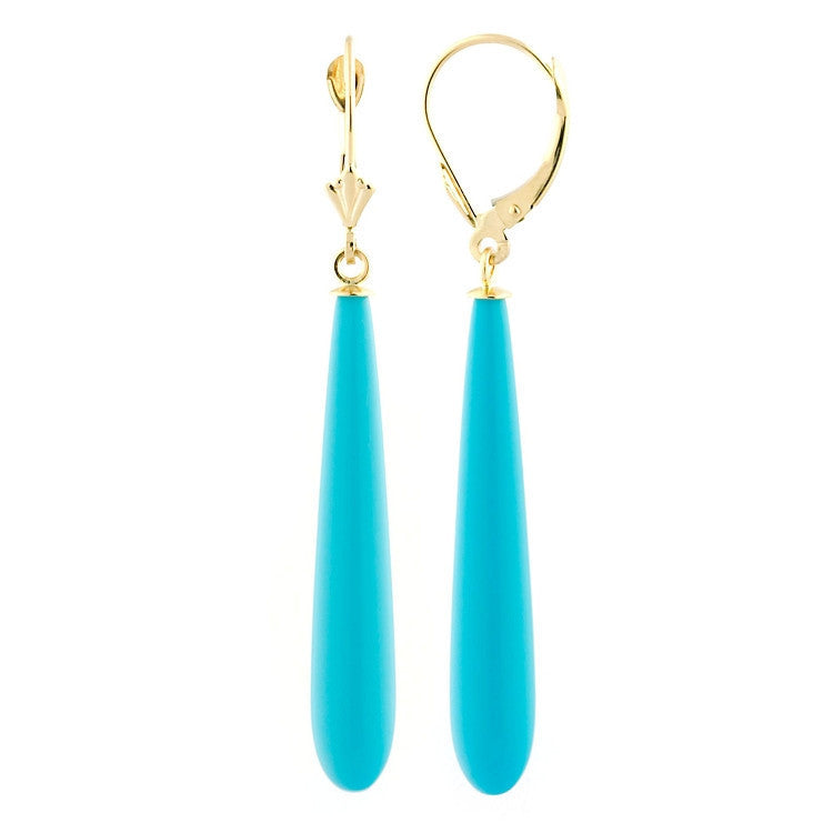 35mm Turquoise Teardrop Lever Back Earrings 14K Yellow Gold - 1000Jewels.com