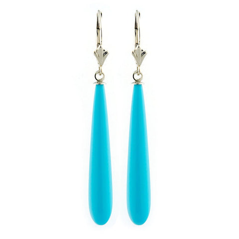 35mm Turquoise Teardrop Leverback Earrings 14K White Gold - 1000Jewels.com
