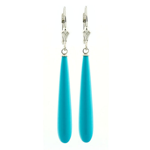 35mm Turquoise Teardrop Leverback Earrings 925 Silver - 1000Jewels.com