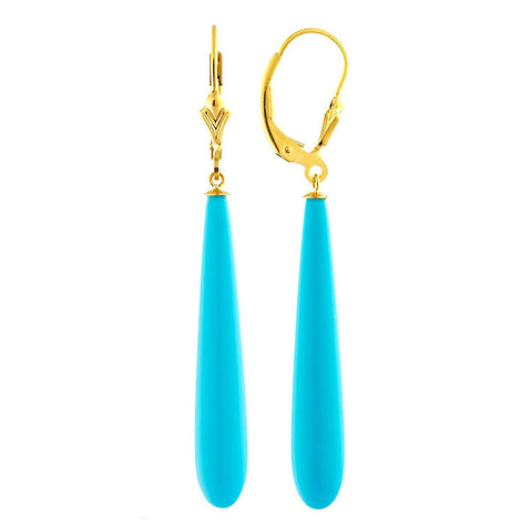 35mm Sleeping Beauty Turquoise Lever Back Earrings 14-20 Gold Filled - 1000Jewels.com