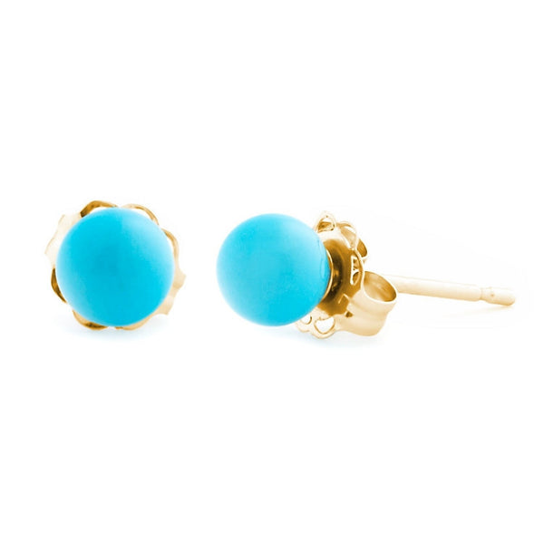 18mm Sleeping Beauty Turquoise Lever Back Earrings 14K Yellow Gold