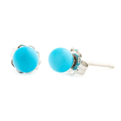 4mm Sleeping Beauty Turquoise Ball Stud Earrings 14K White Gold - 1000Jewels.com