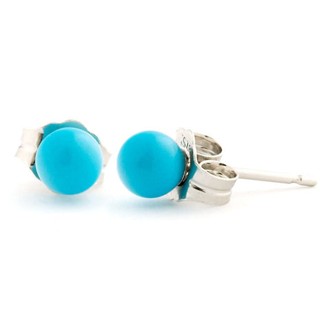 4mm Sleeping Beauty Turquoise Ball Stud Earrings Sterling Silver - 1000Jewels.com
