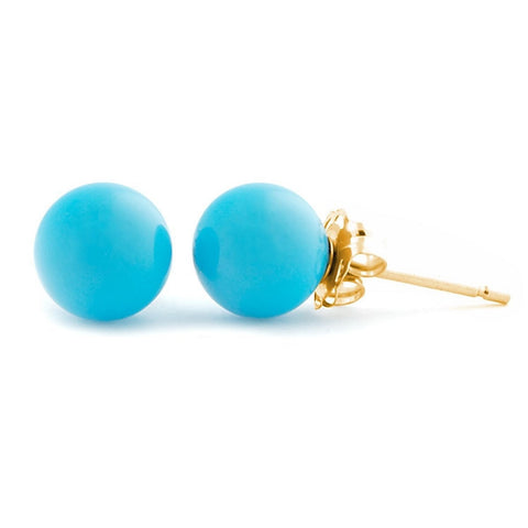 6mm Sleeping Beauty Turquoise Ball Stud Earrings 14K Yellow Gold - 1000Jewels.com