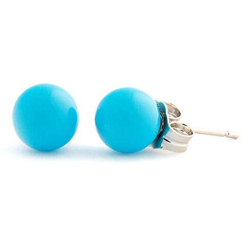 6mm Sleeping Beauty Turquoise Ball Stud Earrings Sterling Silver - 1000Jewels.com