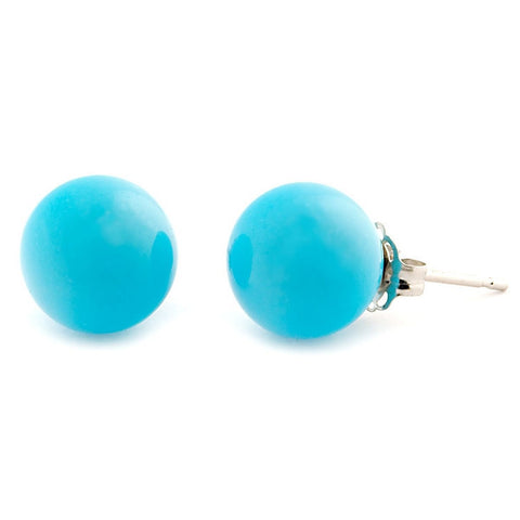 8mm Sleeping Beauty Turquoise Ball Stud Earrings 14K White Gold - 1000Jewels.com