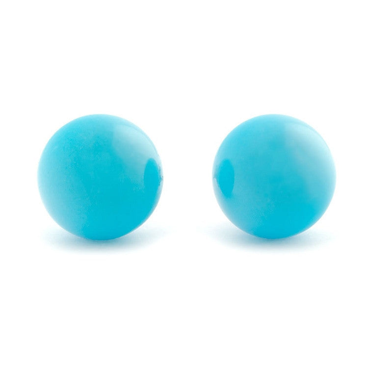 8mm Sleeping Beauty Turquoise Ball Stud Earrings 14K White Gold - 1000Jewels.com