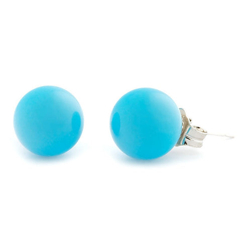 8mm Sleeping Beauty Turquoise Ball Stud Earrings 925 Silver - 1000Jewels.com