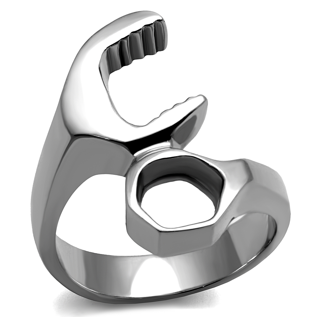 Men's Wrench Tool Ring With CZ Stones - Stainless Steel Mechanic Design Ring, Unique Gift
