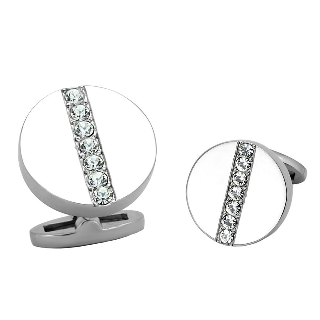 Preston: 1.12ct Crystal Rhinestone Stripe Circular Steel Cufflink - 1000Jewels.com