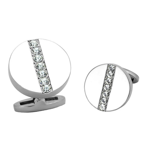 Preston: 1.12ct Crystal Rhinestone Stripe Circular Steel Cufflink - 1000Jewels.com