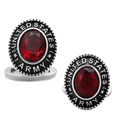 Army: Mens 6ct Oval cut Siam Ruby Crystal United States Army Cufflinks - 1000Jewels.com