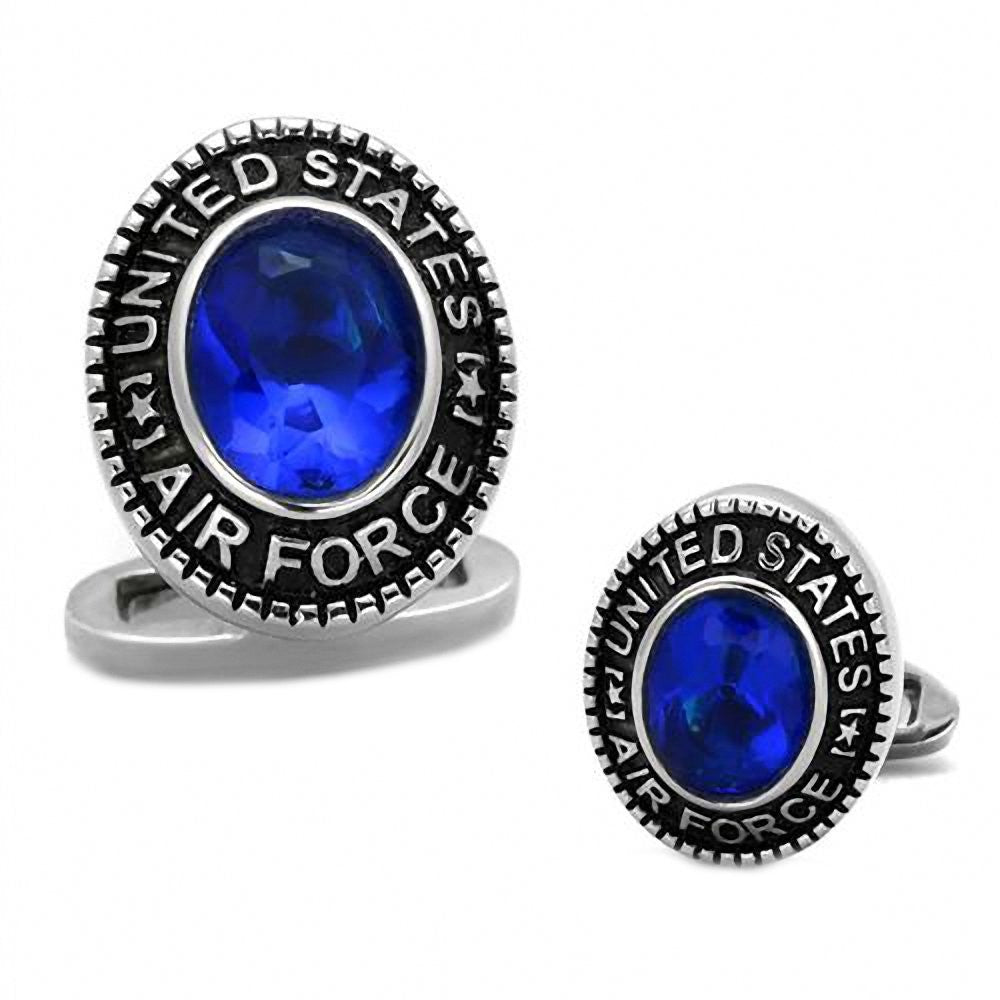 Air Force: 6ct Oval cut Simulated Blue Sapphire Crystal US Air Force Cufflinks - 1000Jewels.com