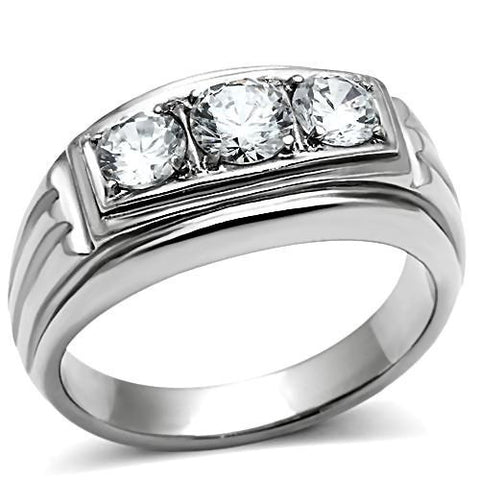 Navarro: Mens 1.0ct Russian Ice Diamond CZ 3 Stone Journey Steel Ring - 1000Jewels.com