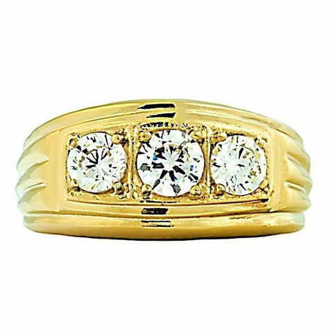 Navarro G: Mens 1.0ct IOF CZ 3 Stone Journey Steel Ring Gold Plated - 1000Jewels.com