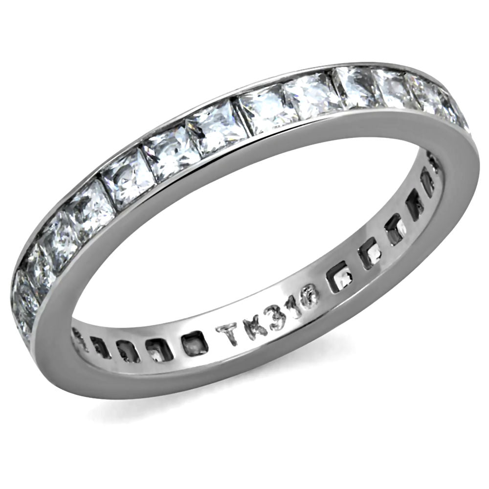 Maggie: Princess Cut Ice on Fire CZ Eternity Band 316 Steel - 1000Jewels.com