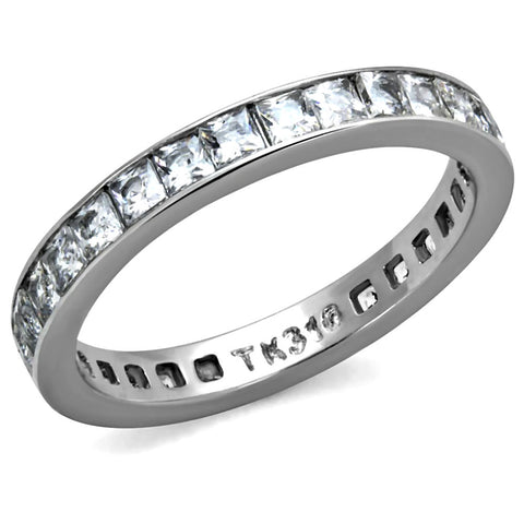 Maggie: Princess Cut Ice on Fire CZ Eternity Band 316 Steel - 1000Jewels.com