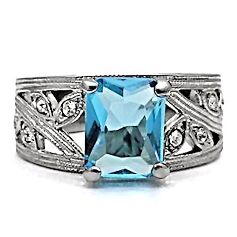 Aquiair: 3.12cts Aquamarine Crystal & IOF CZ Cocktail Engagement Ring - 1000Jewels.com