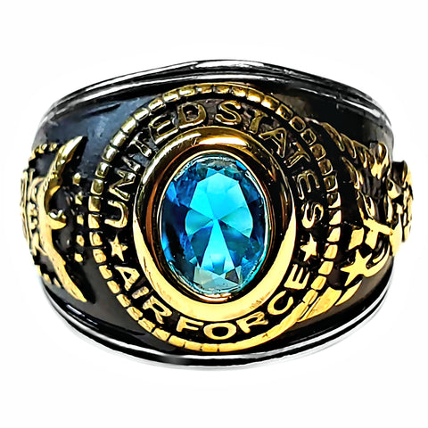 Unisex Simulated Swiss Blue Topaz US Air Force Two-Tone Stainless Steel Ring - 1000Jewels.com
