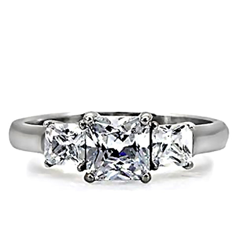 Malena: Stunning 3 Stone Russian Ice Diamond CZ Steel Engagement Ring - 1000Jewels.com