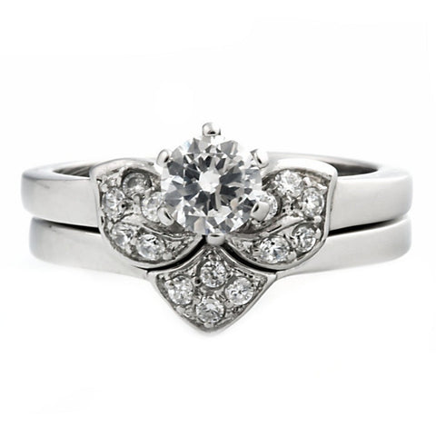 Paige: Floral designed 0.71ct Russian IOF CZ 2 pc Wedding Ring Set - 1000Jewels.com