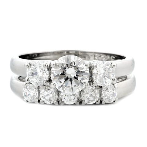 Penelope: 1.75ct Russian Ice Diamond CZ 2 piece Steel Wedding Ring Set - 1000Jewels.com