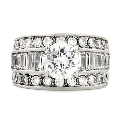 Bienna: 5.2ct Stacked Russian Ice Diamond CZ Wedding Ring Set Steel - 1000Jewels.com