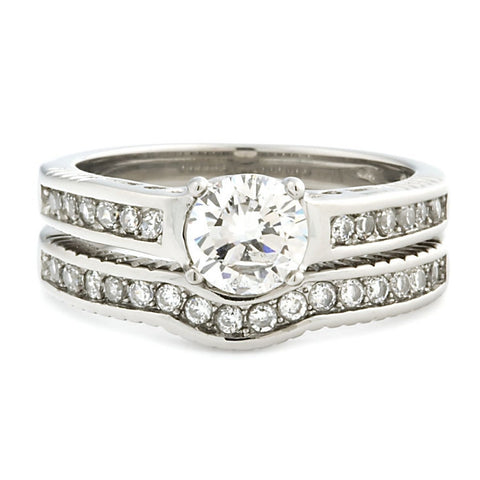Bethany: Vintage 2pc 1.59ct IOF CZ Stainless Steel Wedding Ring Set - 1000Jewels.com