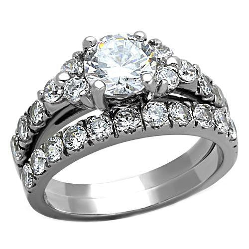 Phoebe: 3.6ct IOF CZ Shoulder Accented 2 Pc Wedding Ring Set 316 Steel - 1000Jewels.com