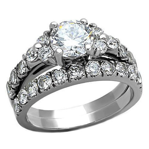 Phoebe: 3.6ct IOF CZ Shoulder Accented 2 Pc Wedding Ring Set 316 Steel - 1000Jewels.com