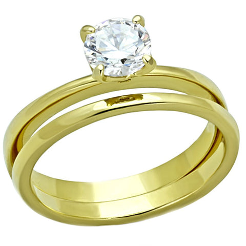 Shaniqua: 0.75ct Russian Ice CZ 2pc Wedding Ring Set 316 Steel IP Gold - 1000Jewels.com