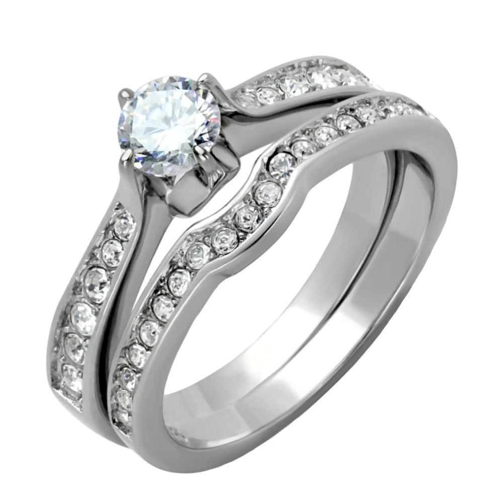 Roz: 1.05ct 2 pc Russian Ice on Fire semi-eternity Wedding Ring Set - 1000Jewels.com