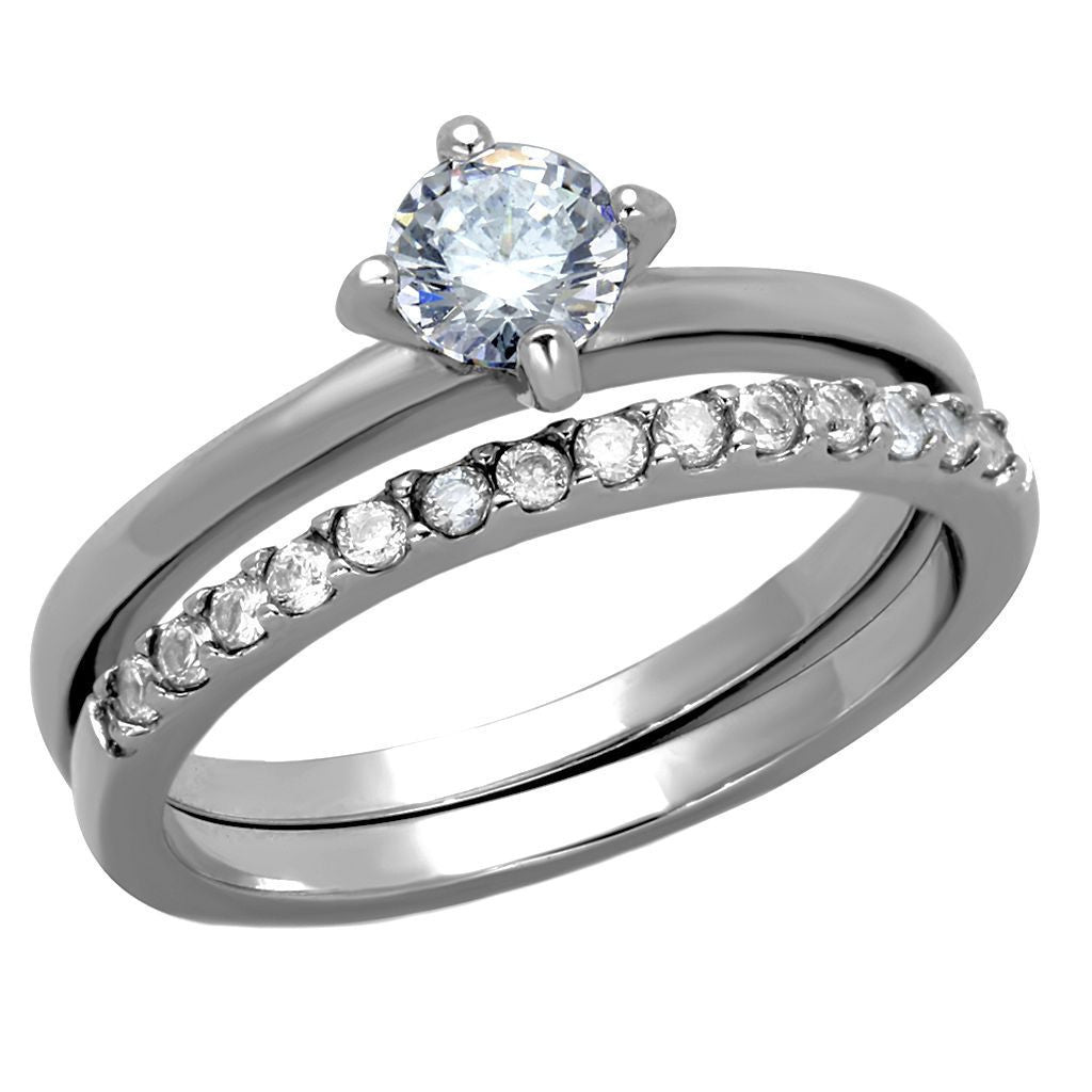 Pentara: 0.71ct Russian IOF CZ 2 pc Steel Semi-eternity Wedding Set - 1000Jewels.com