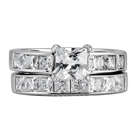 Damani: 3.75ct Russian Ice Diamond CZ 2 piece Steel Wedding Ring Set - 1000Jewels.com
